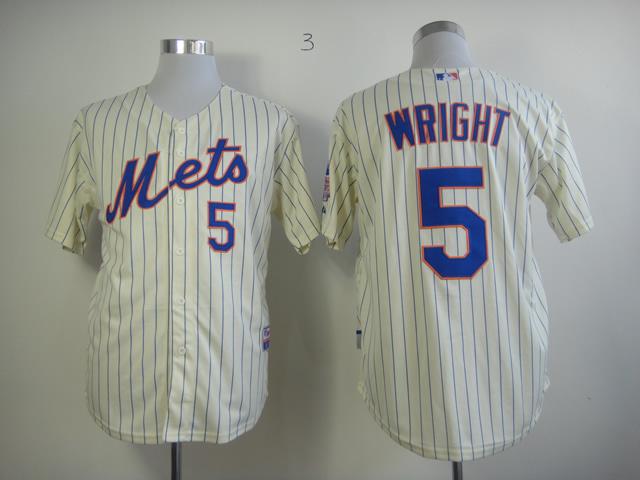 Men New York Mets 5 Wright Cream MLB Jerseys